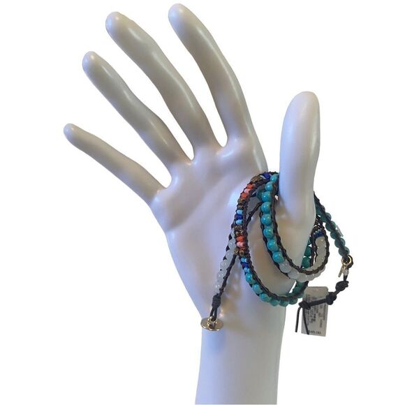 Multi Colored Seed Bead & Leather Wraparound Bracelet. - Picture 1 of 5